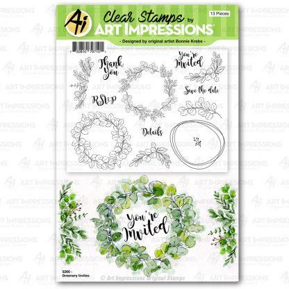 Greenery Invites Clear Stamps - Art Impressions - Clearance