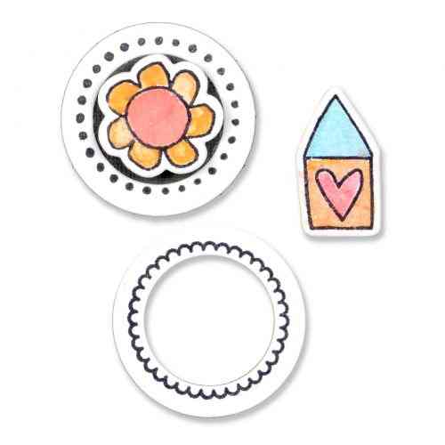Circle & Icon/Flower & House Framelits Dies w/ Stamps - Let It Bloom - Stephanie Ackerman - Sizzix - Clearance