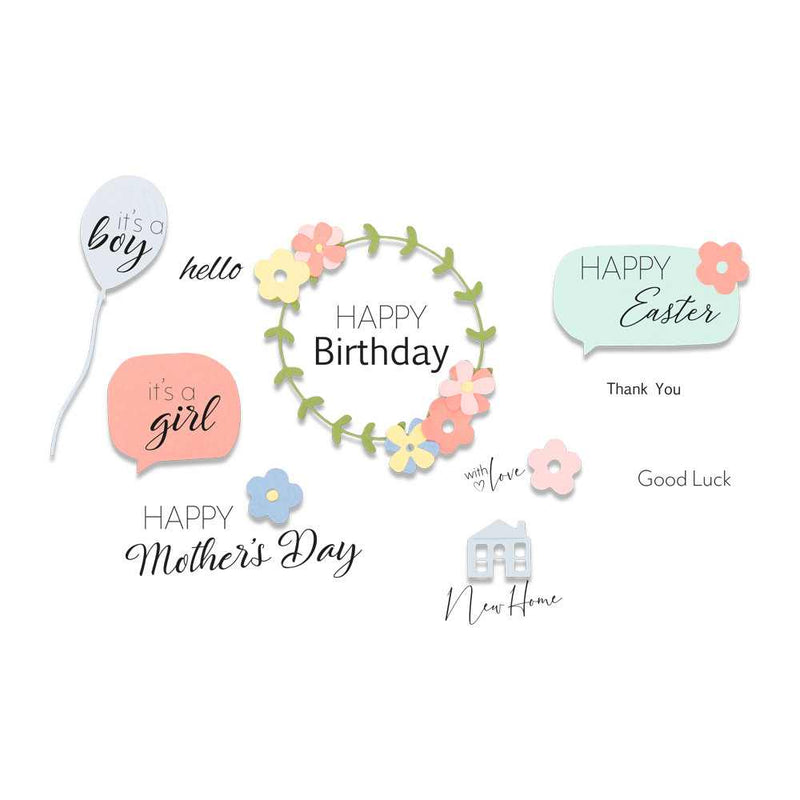 Celebration Phrases Framelits Dies w/ Stamps - Sophie Guilar - Sizzix - Clearance