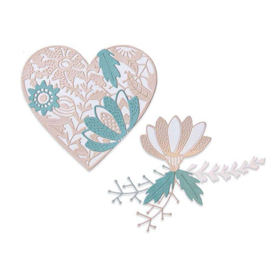 Bold Floral Heart Thinlits Dies - Jenna Rushforth - Sizzix - Clearance