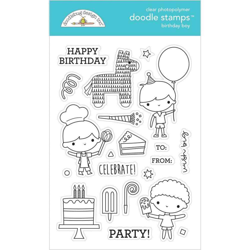 Birthday Boy Doodle Stamps - Party Time - Doodlebug - Clearance