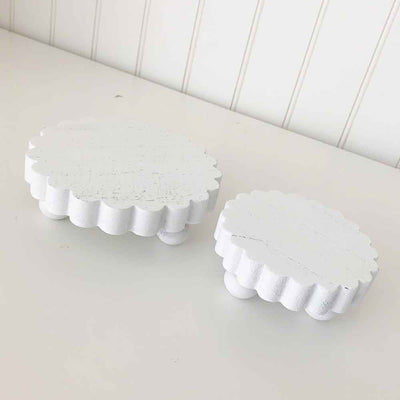 White Mini Scalloped Risers (Set of 2) - Trays and Stands - Foundations Decor