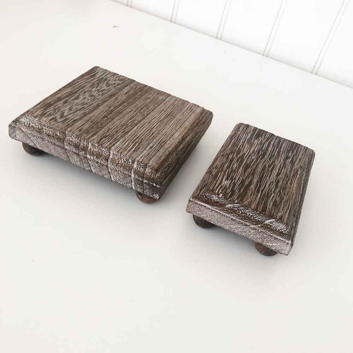 Antique Brown Mini Square Risers (Set of 2) - Trays and Stands - Foundations Decor