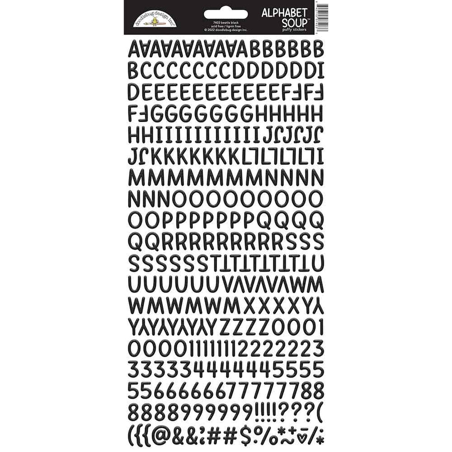 Beetle Black Alphabet Soup Puffy Stickers - Doodlebug