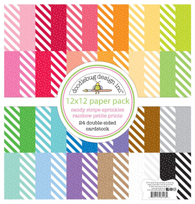12' x 12" Paper Pack-Candy Stripe- Sprinkles Rainbow Petite Prints-Doggone Cute Collection- Doodlebug Design