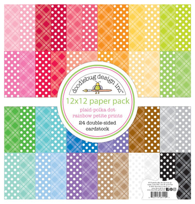 12" x 12" Paper Pack Plaid & Polka Dot Rainbow Petite Prints-Monochromatic Collection- Doodlebug Design