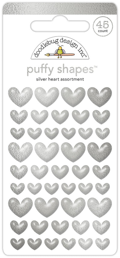 Silver Heart Puffy Shapes  - Doodlebug - Clearance