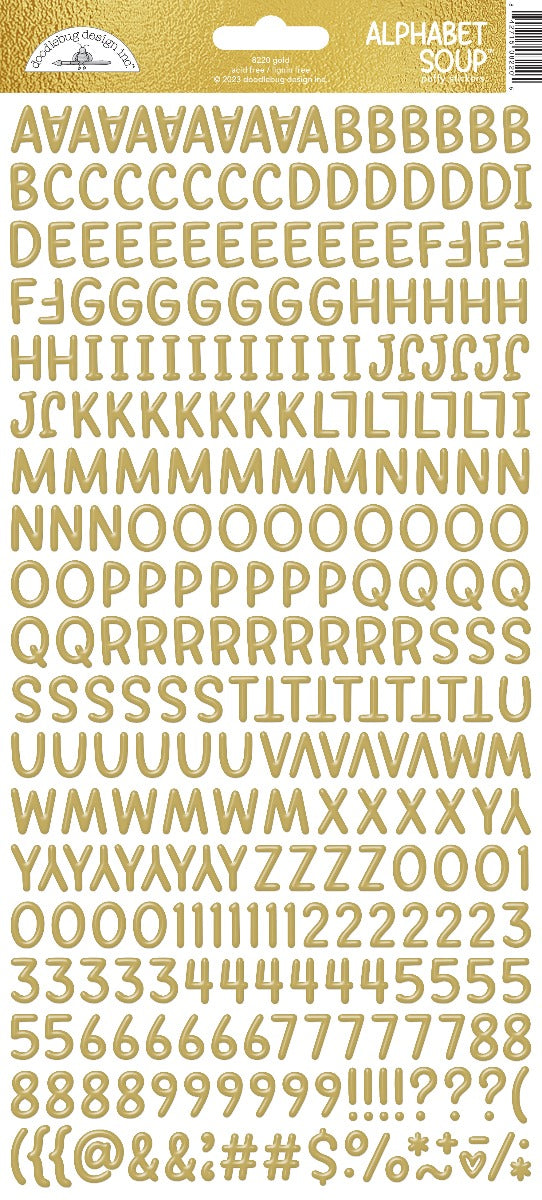 Gold Alphabet Soup Puffy Stickers  - Doodlebug - Clearance