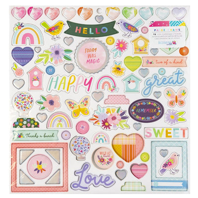 Chipboard Stickers with Holographic Foil Accents, 12x12 - Paige Evans - Blooming Wild Collection - American Crafts