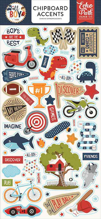 All Boy Chipboard Accents - Lori Whitlock - Echo Park - Clearance