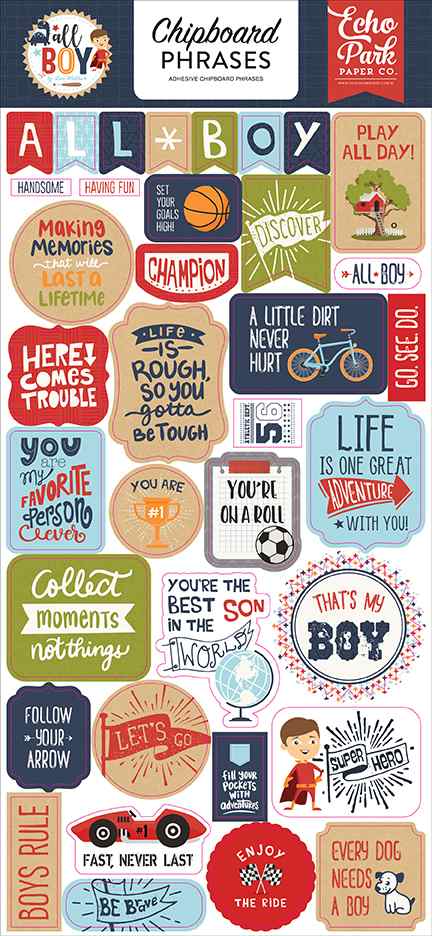 All Boy Chipboard Phrases - Lori Whitlock - Echo Park*
