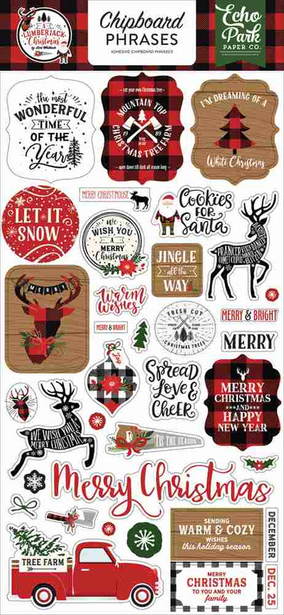 A Lumberjack Christmas Chipboard Phrases - Echo Park - Clearance