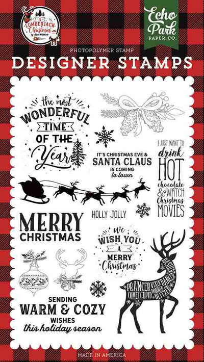 Warm and Cozy Wishes Stamps - A Lumberjack Christmas - Echo Park - Clearance