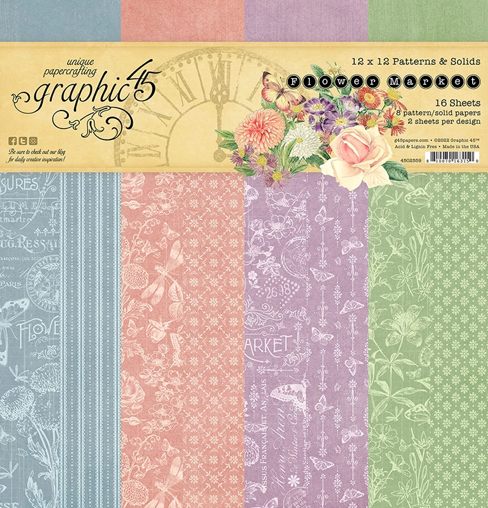 Patterns & Solids Pack, 12x12 - Flower Market Collection - Graphic 45