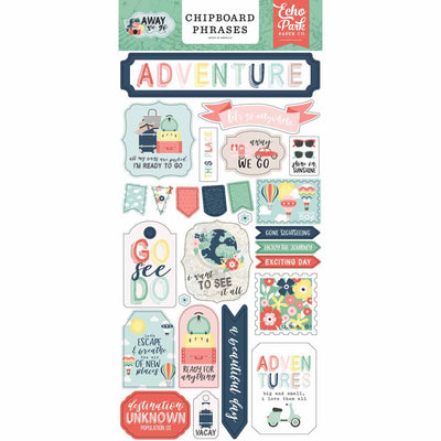 Away We Go Chipboard Phrases - Echo Park - Clearance