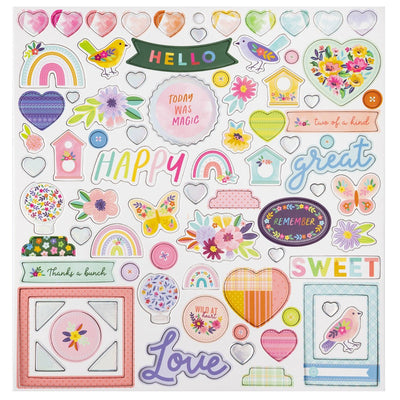Chipboard Stickers with Holographic Foil Accents, 12x12 - Paige Evans - Blooming Wild Collection - American Crafts