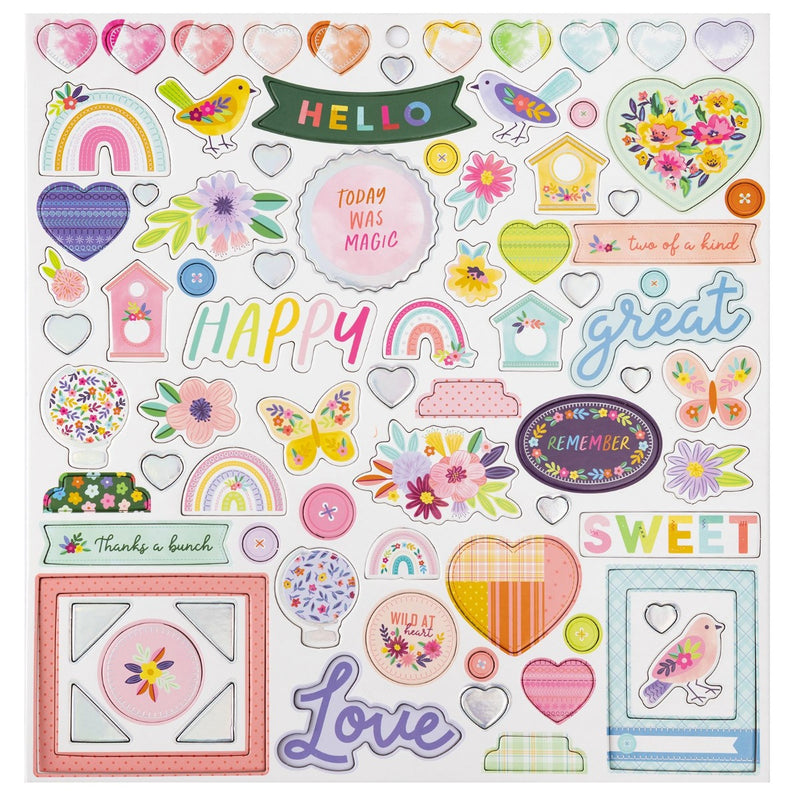 Chipboard Stickers with Holographic Foil Accents, 12x12 - Paige Evans - Blooming Wild Collection - American Crafts