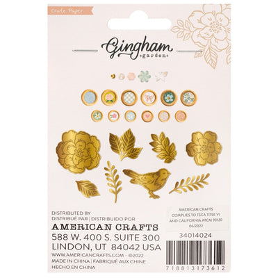 Buttons with Gold Foil Accents  - Gingham Garden Collection - Crate Paper
