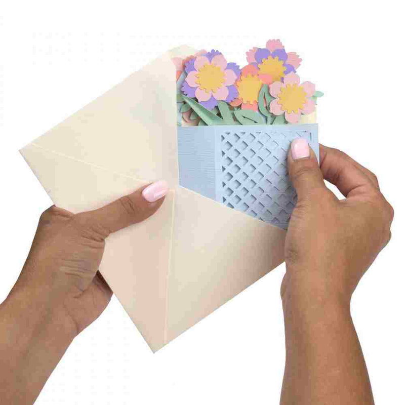 Folding card in a box flower basket card