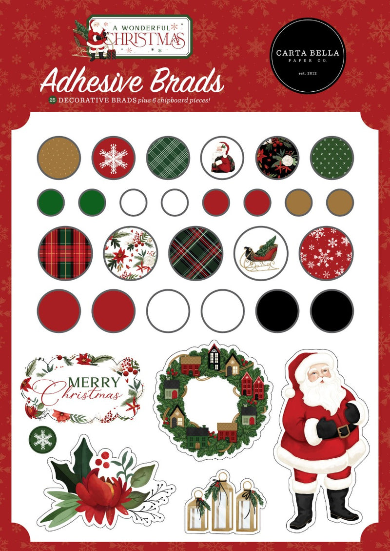 A Wonderful Christmas Adhesive Brads - Carta Bella