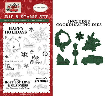 Happy Holidays Die & Stamp Set - Christmas Market - Carta Bella - Clearance