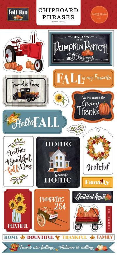 Fall Fun 6x13 Chipboard Phrases - Carta Bella