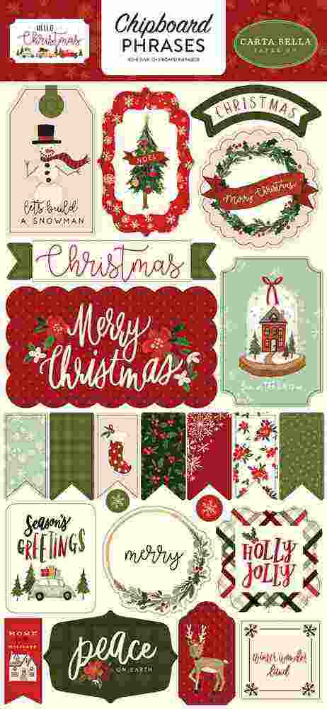 Hello Christmas Chipboard Phrases - Carta Bella