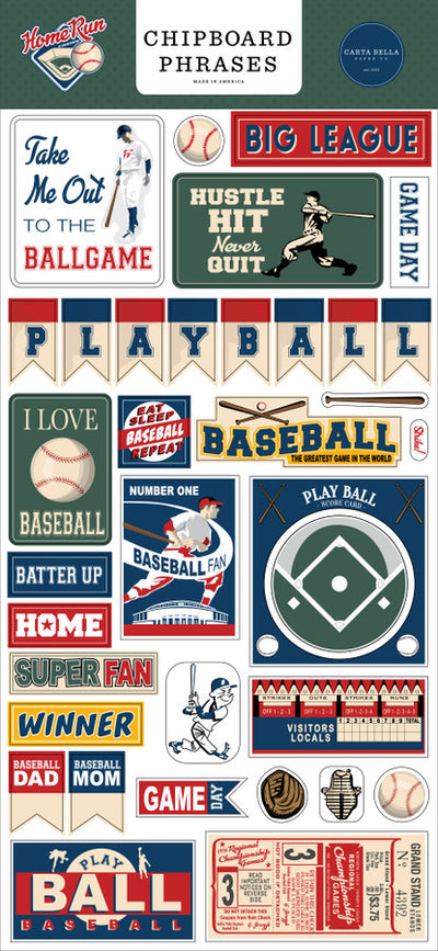 Home Run 6x13 Chipboard Phrases - Echo Park - Clearance