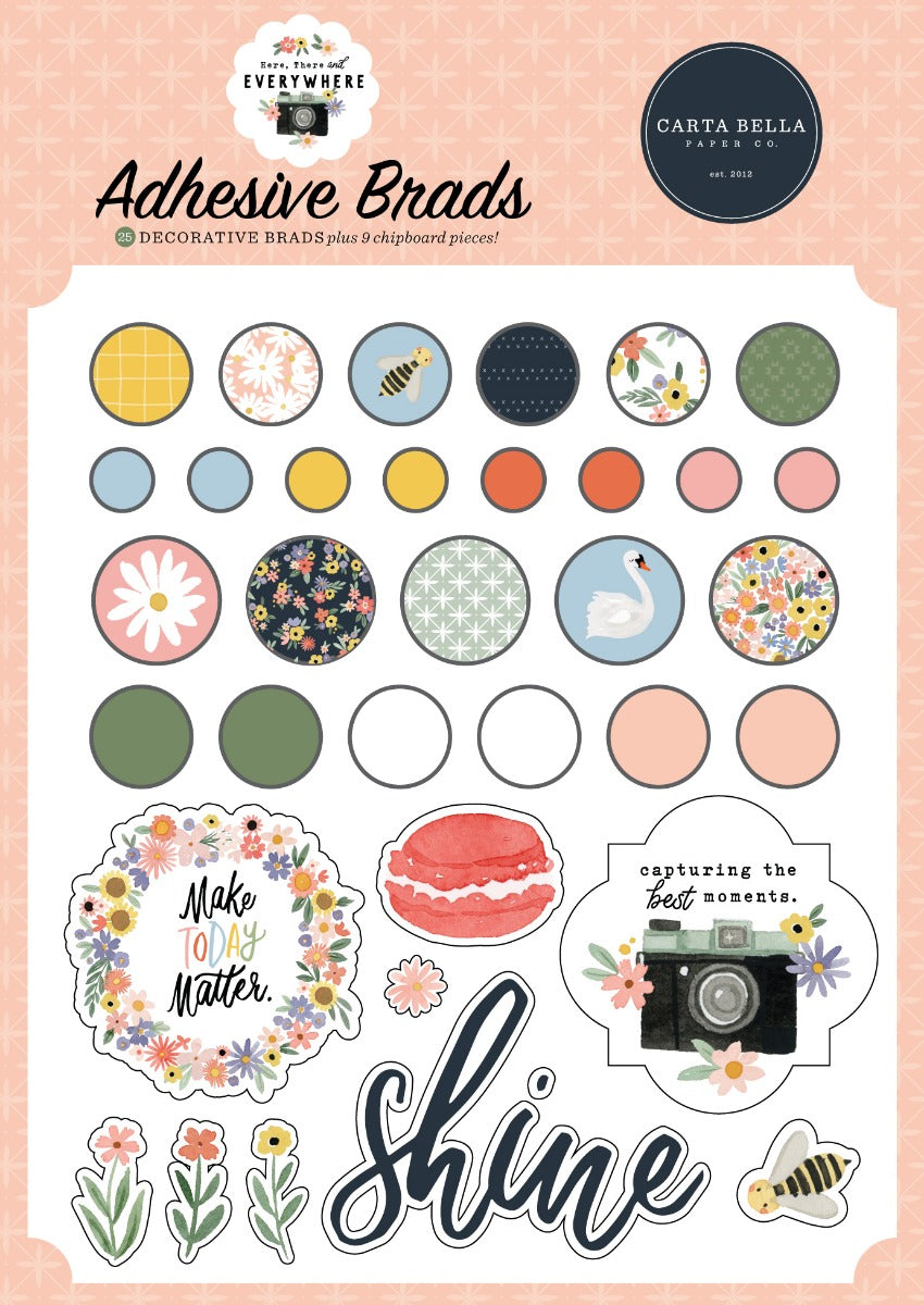 Decorative Adhesive Brads - Here, There, and Everywhere - Carta Bella Paper