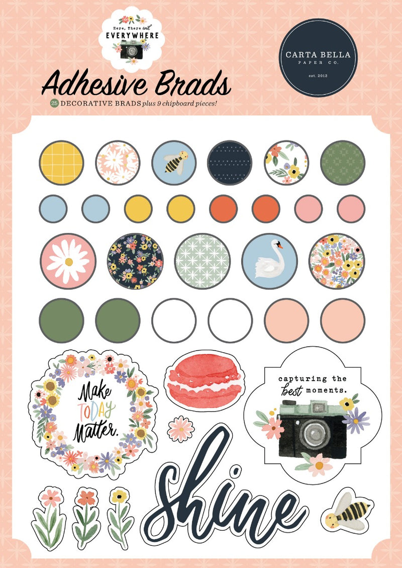 Decorative Adhesive Brads - Here, There, and Everywhere - Carta Bella Paper
