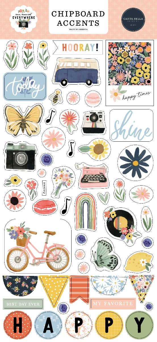 Chipboard Embellishments, 6x13 - Here, There, and Everywhere - Carta Bella Paper