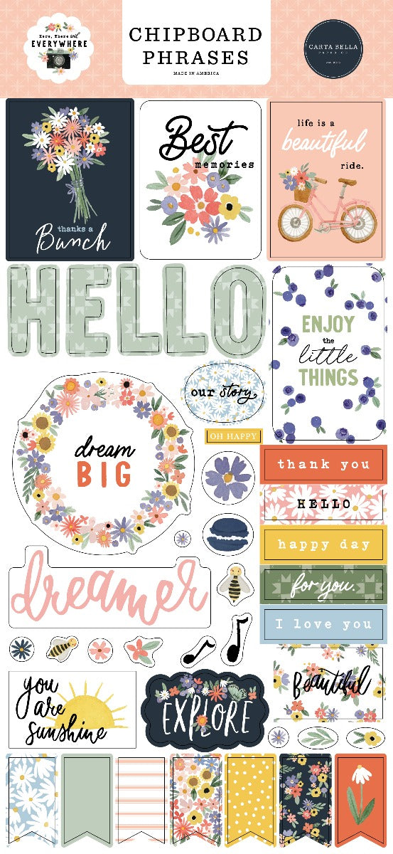 Chipboard Phrases Embellishments, 6x13 - Here, There, and Everywhere - Carta Bella Paper