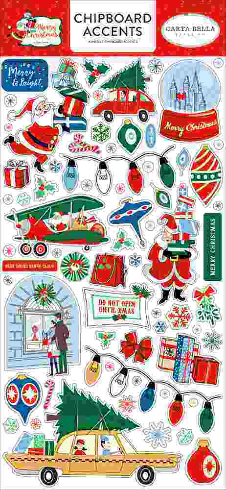 Merry Christmas 6" x 13" Chipboard Accent Stickers - Carta Bella