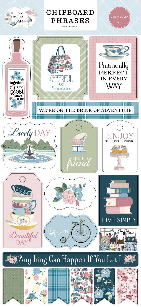 Chipboard Phrases Embellishments, 6x13 -  My Favorite Things - Carta Bella Paper 