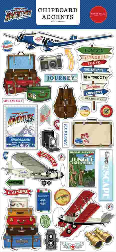 Our Travel Adventure Chipboard Accents - Carta Bella - Clearance