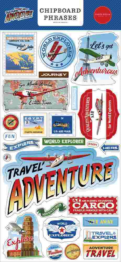 Our Travel Adventure Chipboard Phrases - Carta Bella - Clearance