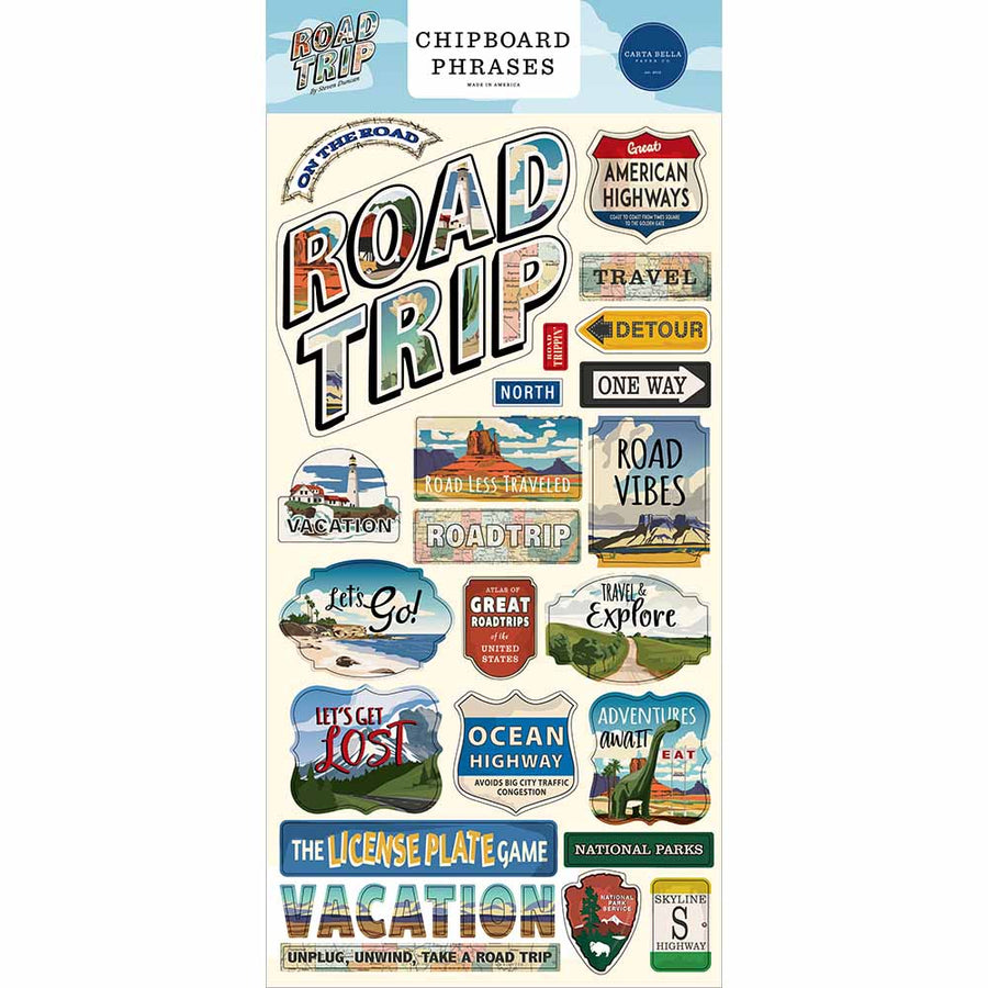 Road Trip Chipboard Phrases - Carta Bella