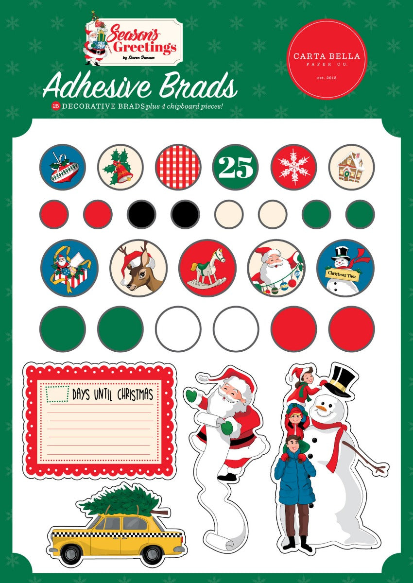 Season's Greetings Adhesive Brads - Carta Bella