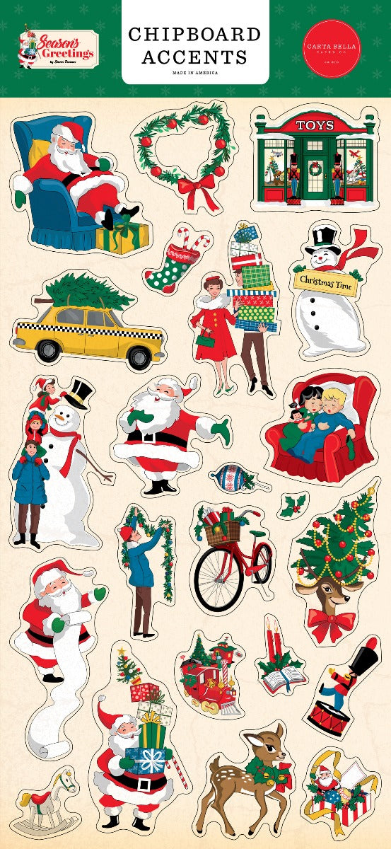 Season's Greetings 6x13 Chipboard Accents - Carta Bella