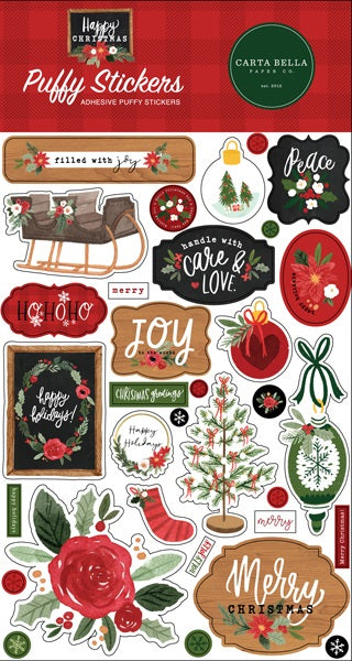Happy Christmas Puffy Stickers - Carta Bella - Clearance