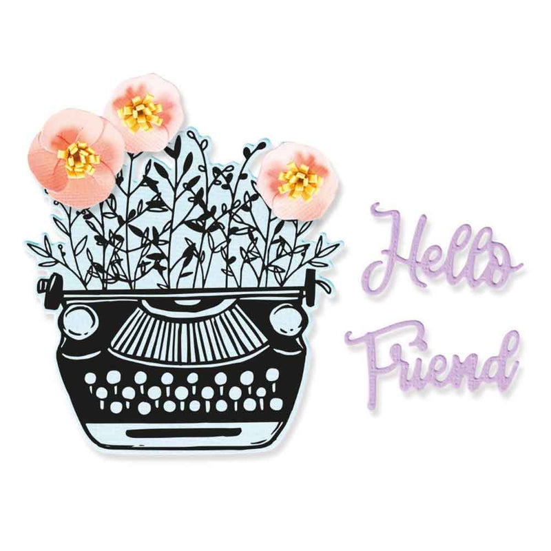 Hello Typewriter Framelits Dies w/ Stamps - Jen Long - Sizzix - Clearance