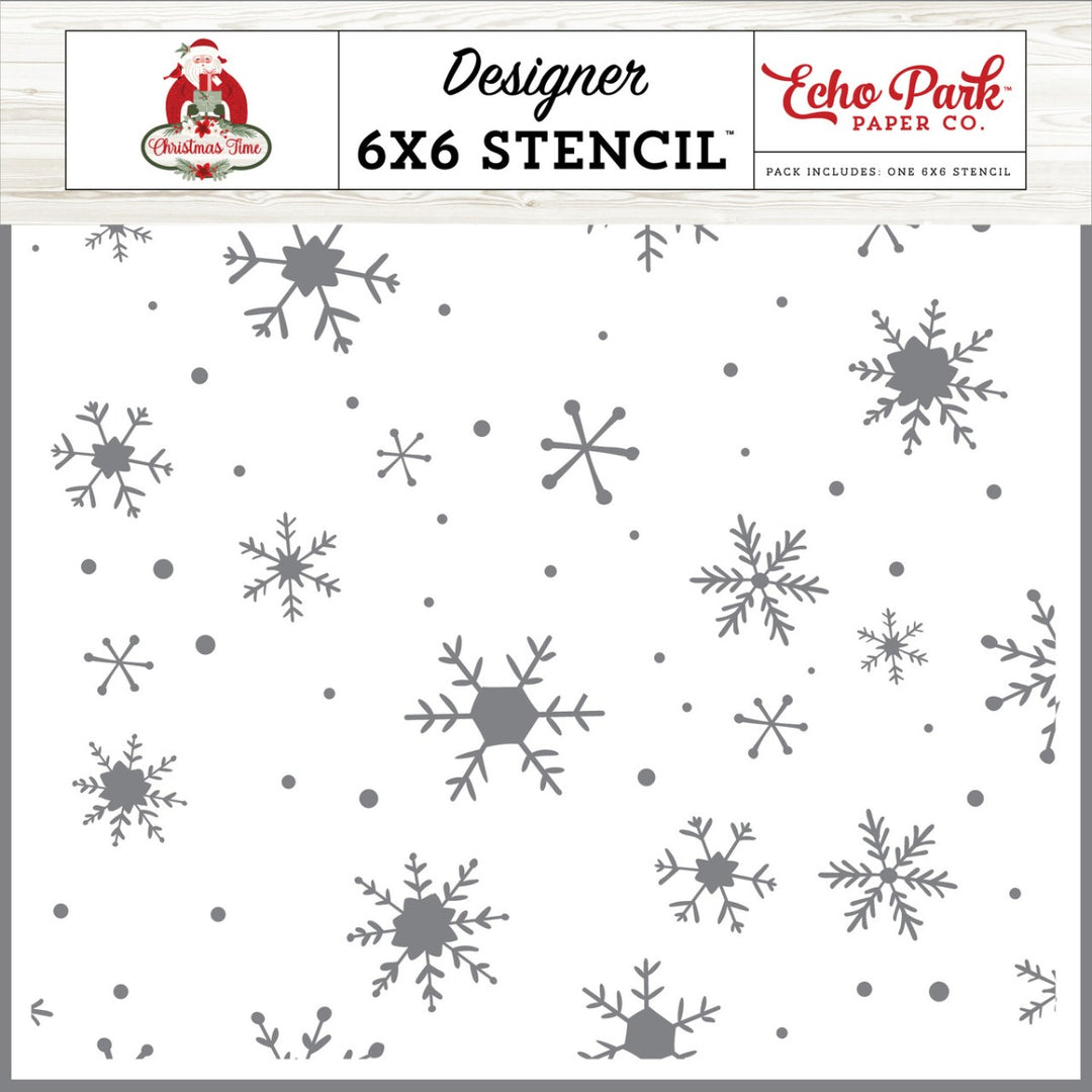 Christmas Time  Snowy Night Snowflakes Stencil - Echo Park