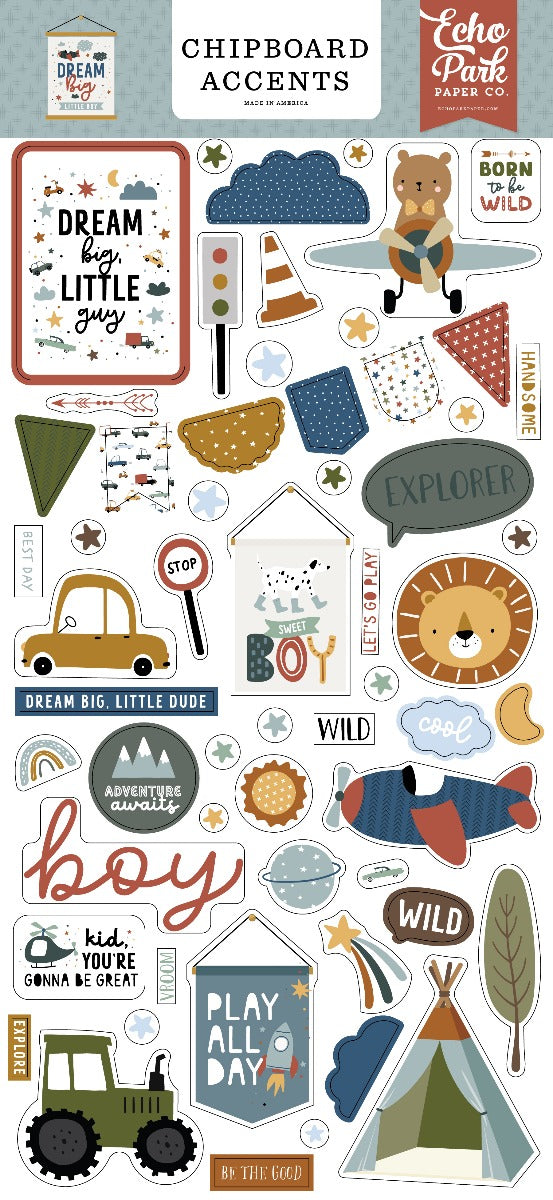 Chipboard Embellishments, 6x13 - Dream Big Little Boy - Echo Park