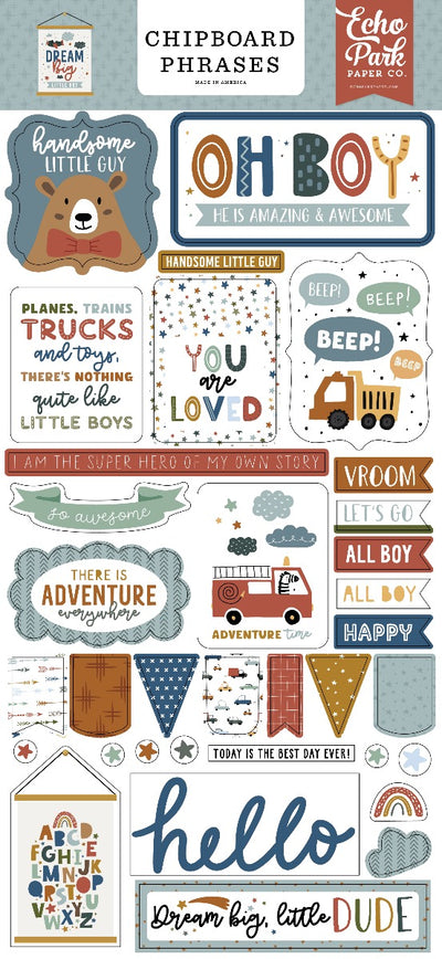 Chipboard Phrases Embellishments, 6x13 - Dream Big Little Boy - Echo Park