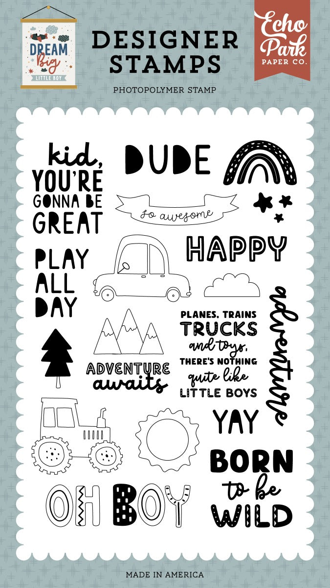 Tractor And Car Stamp Set - Dream Big Little Boy - Echo Park