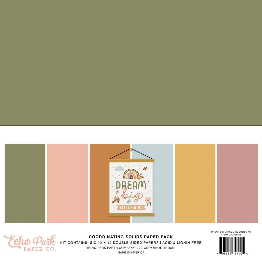 Solids Paper Pack, 12x12 - Dream Big Little Girl - Echo Park