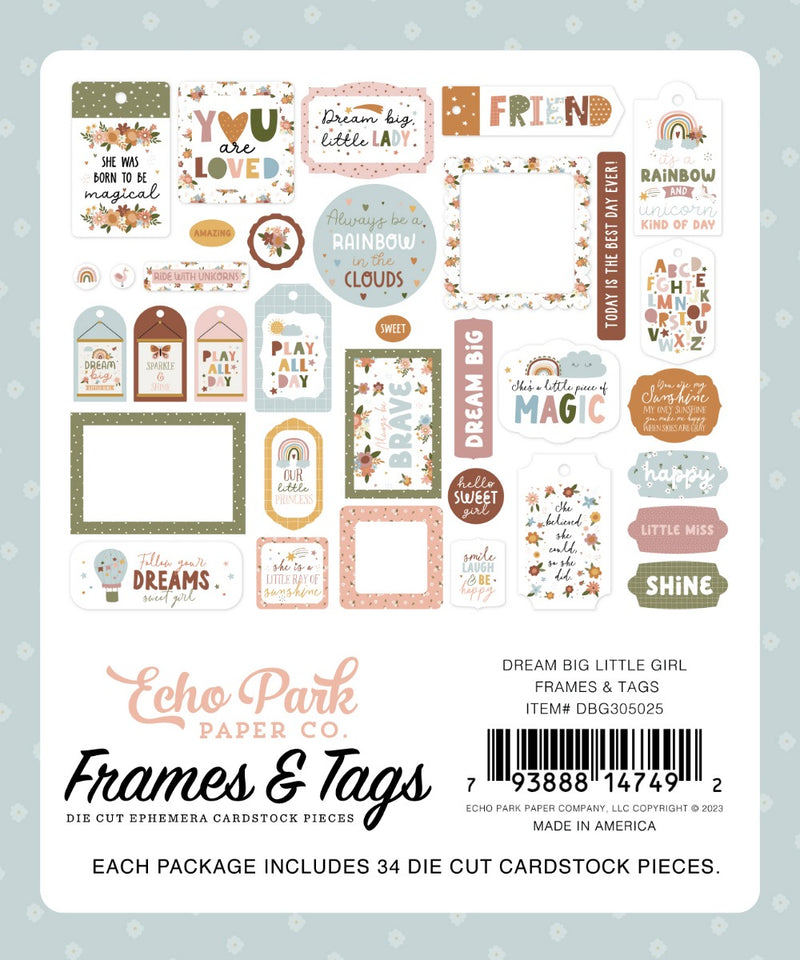 Frames And Tags Ephemera - Dream Big Little Girl - Echo Park