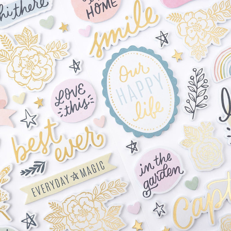 Phrase Thickers with Gold Foil Accents - Gingham Garden Collection - Crate Paper