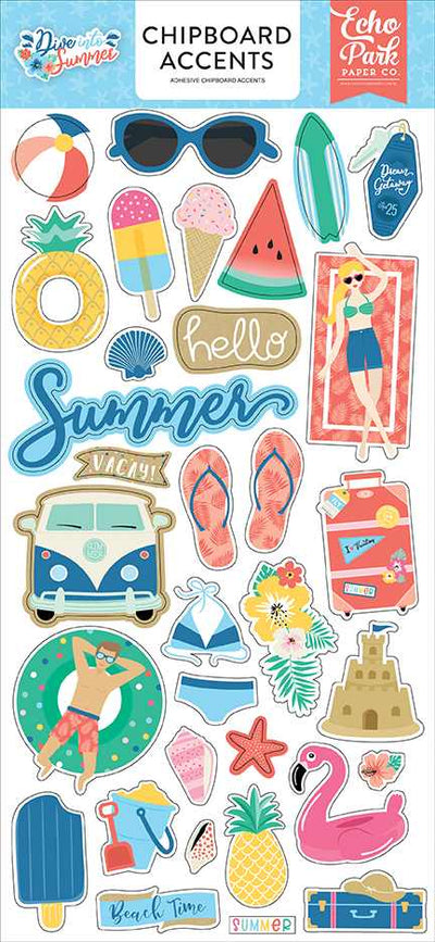 Dive Into Summer Chipboard Accents - Echo Park - Clearance