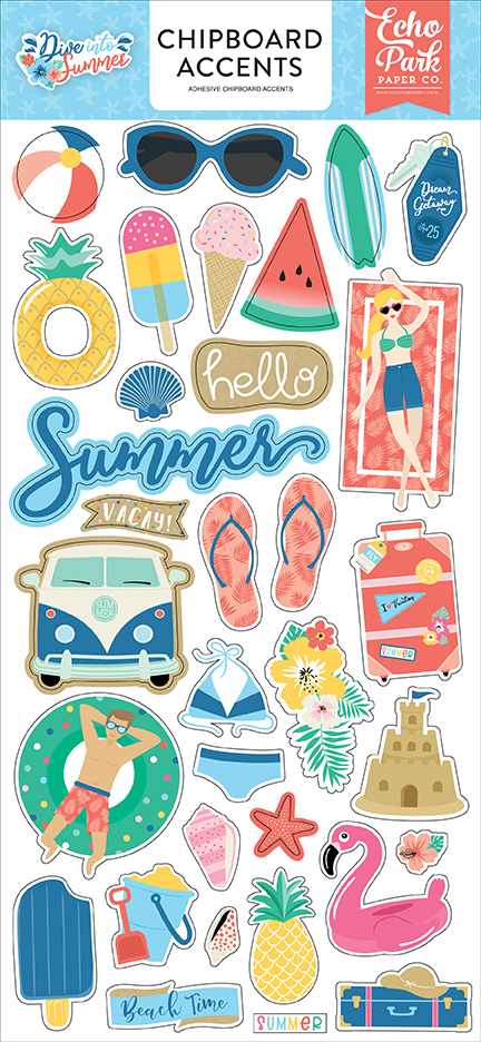Dive Into Summer Chipboard Accents - Echo Park - Clearance
